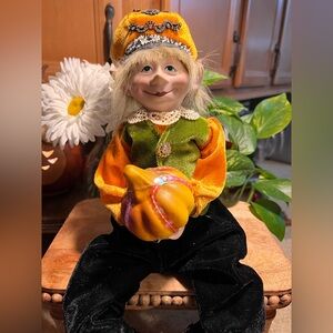 NICOLE MILLER Halloween Pixie Fairy Elf  Midsize 18” Shelf Sitter Decorated Doll